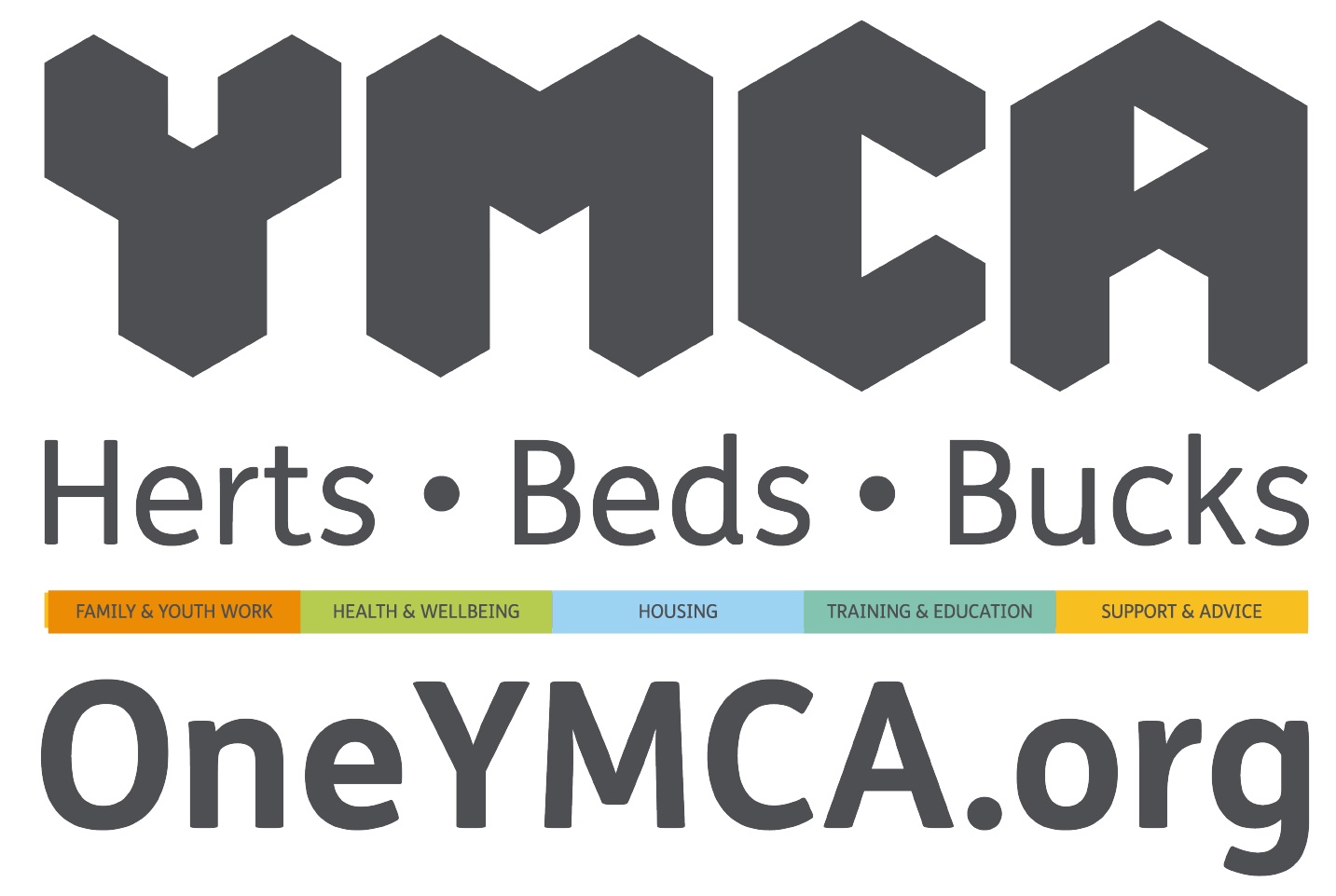 One YMCA Herts, Beds, Bucks logo.