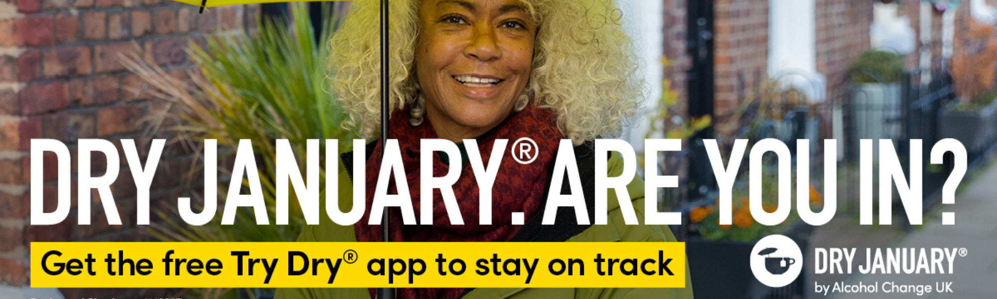 Dry January campaign banner from Alcohol Change UK with the title "Dry January: Are you in?".