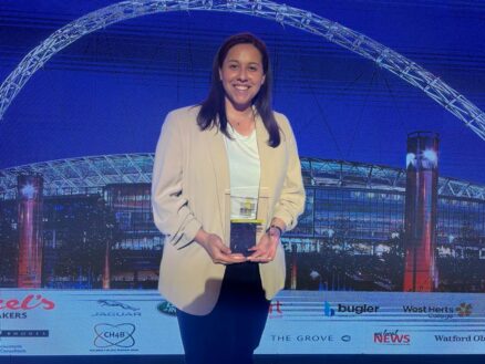 Rachel Redondo winning the gold award for Young Business Person of the Year in the SME Hertfordshire Business Awards
