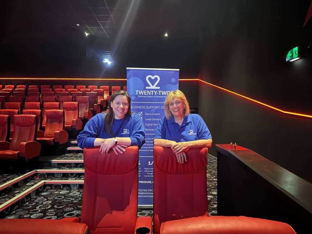 Rachel and Amanda from Twenty-Two hosting a cinema charity event for Signpost (part of One YMCA)